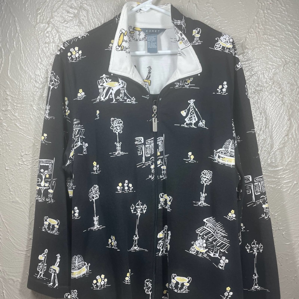 Koret Jacket Womens Black Cafe Shopping Ladies Print Full Zip Up Size XL